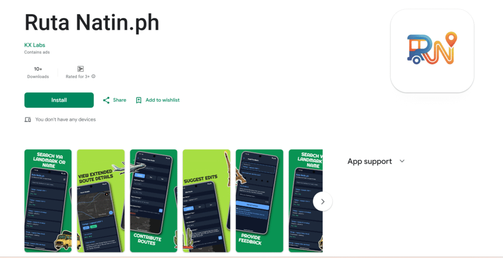Screenshot of the Google Play Store download page of the app Ruta Natin Ph by KX Labs